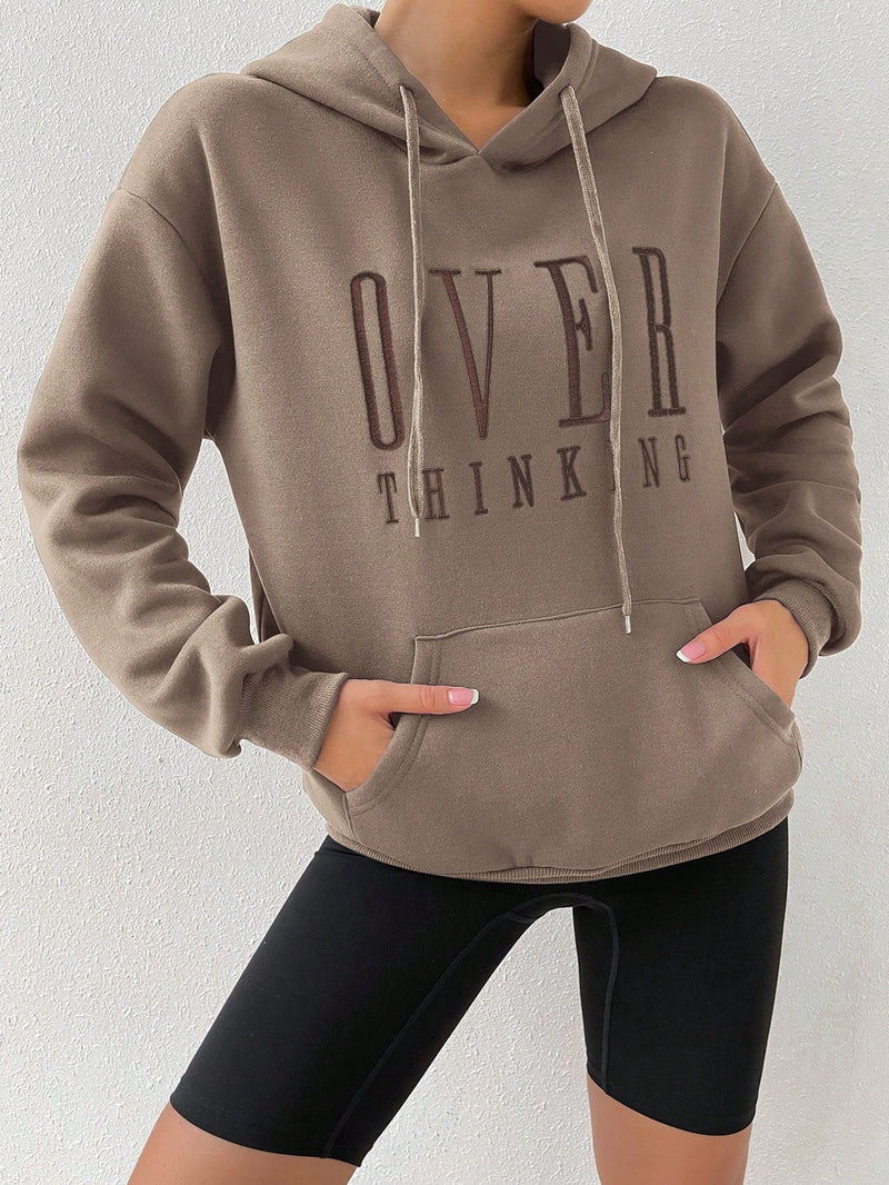 Moosta sudadera con capucha y cordon casual con bordado de letra para otono/invierno