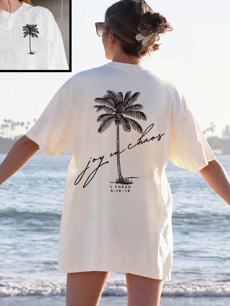 Camiseta casual de playa con estampado de arbol de coco