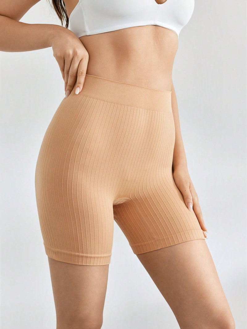 Leisure pantalones de ciclismo sin costuras con cintura ajustada de unicolor y minimalista, uso casual de todos los dias