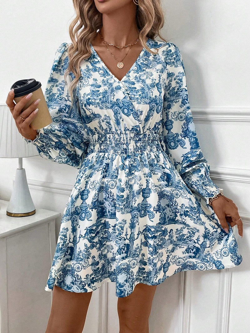 Clasi vestido corto de manga larga con estampado floral para mujeres