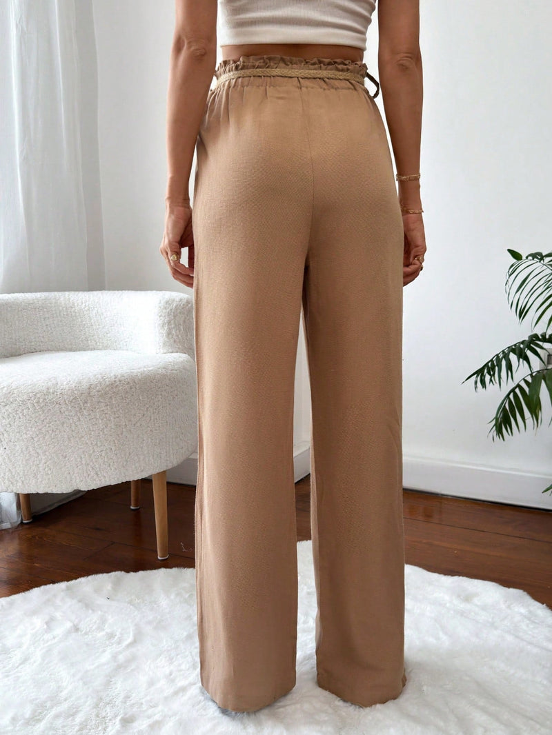 Pantalones tejidos con cinturon comodos de unicolor de mimbre