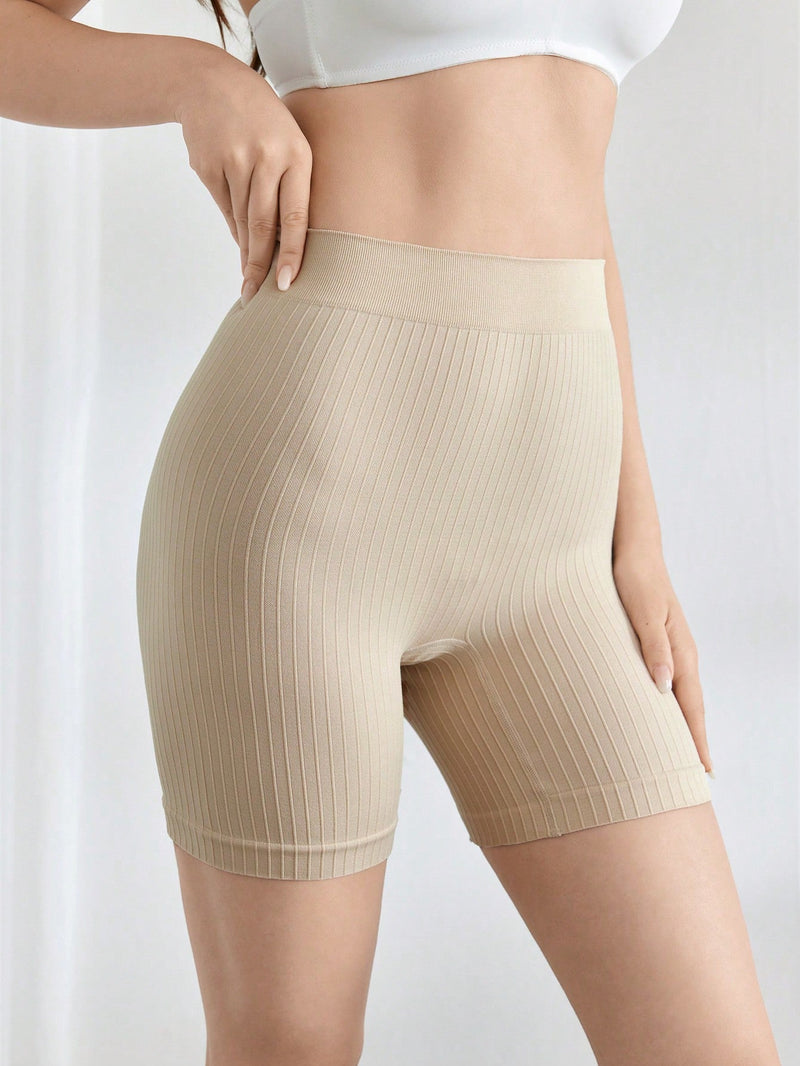 Leisure pantalones de ciclismo sin costuras con cintura ajustada de unicolor y minimalista, uso casual de todos los dias