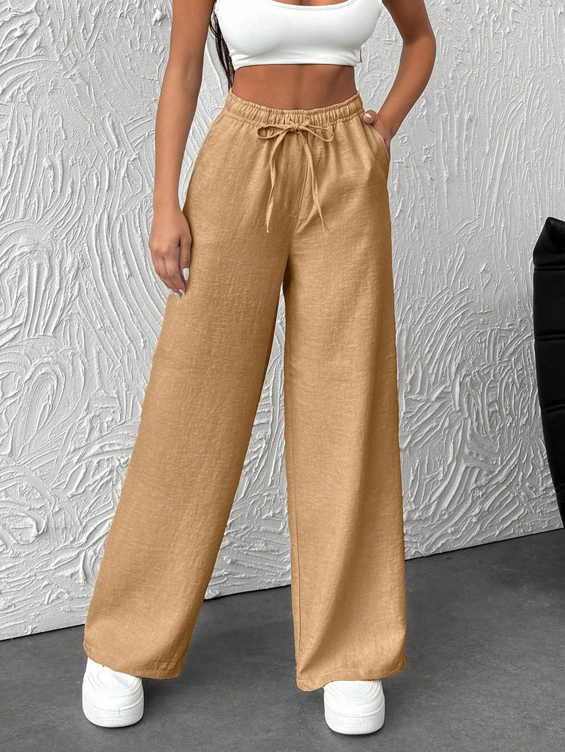 Pantalones de pierna ancha con cintura elastica para mujeres