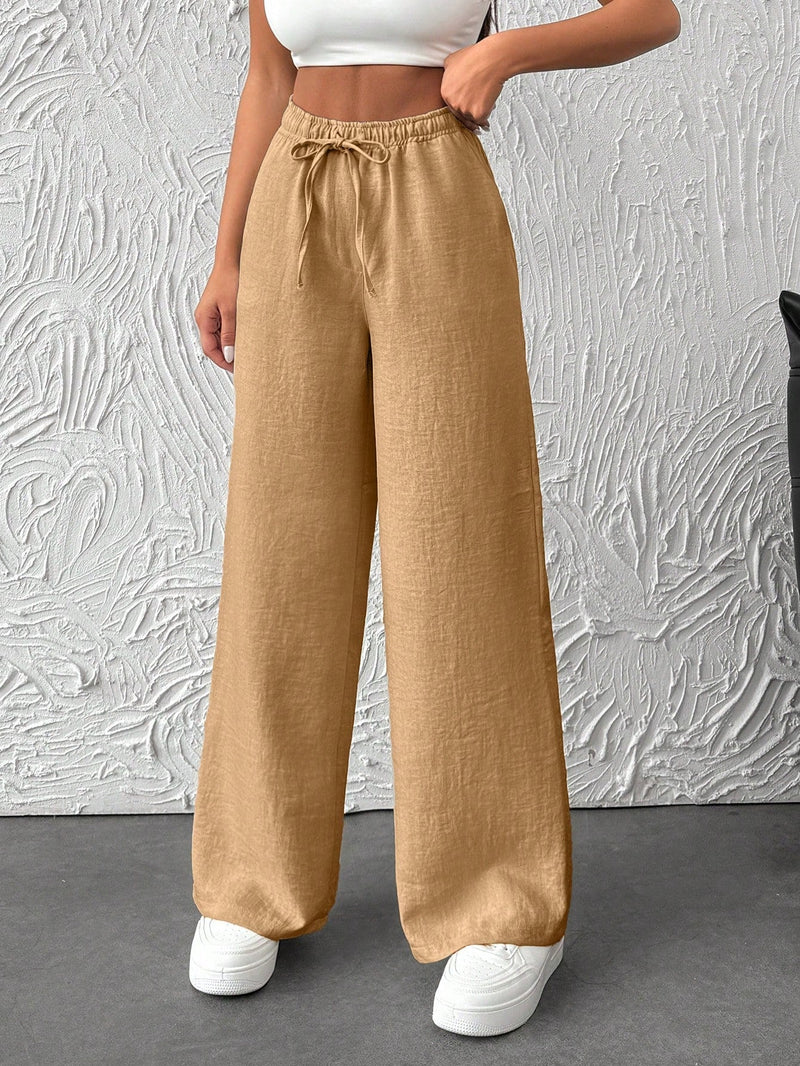 Pantalones de pierna ancha con cintura elastica para mujeres