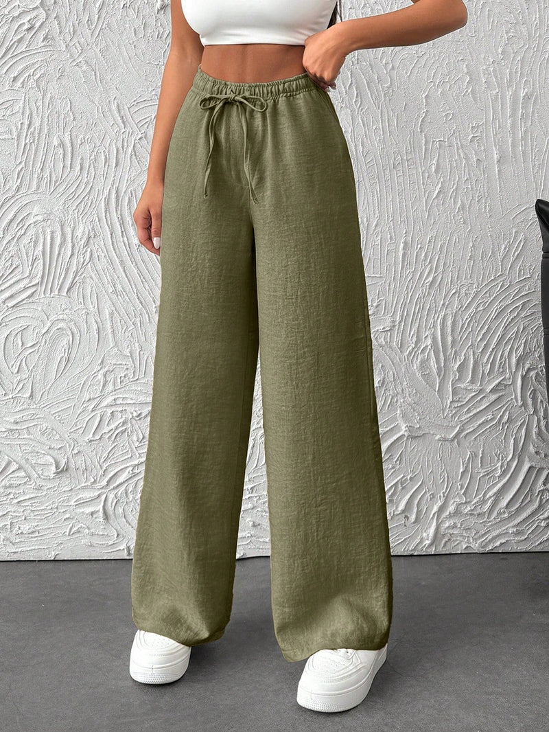 Pantalones de pierna ancha con cintura elastica para mujeres