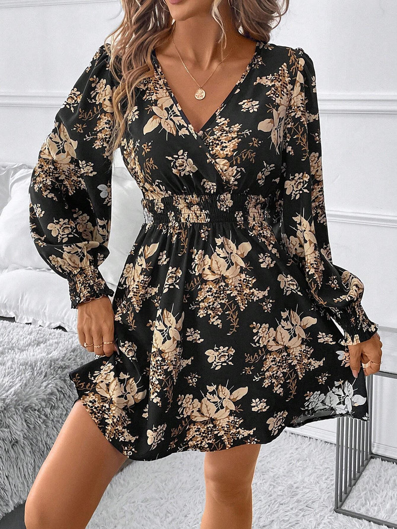 Clasi vestido corto de manga larga con estampado floral para mujeres