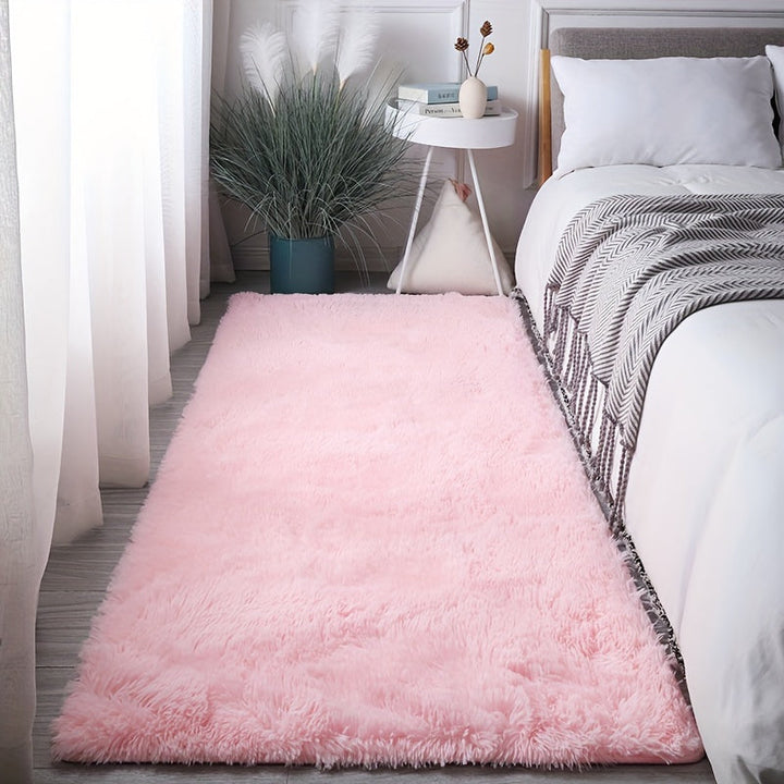 1pc Alfombra Esponjosa Rosa Claro de Lujo - Suave, Alfombra de Poliéster Peluche con Base Antideslizante, Lavable a Máquina para Elegancia de Dormitorio y Sala de Estar, Alfombras para Dormitorio