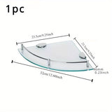 Estante de Esquina de Acero Inoxidable y Vidrio - Capa Única, Estante de Almacenamiento Montado en la Pared para Baño, Incluye Tubos Metálicos