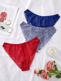 Set de 3 bragas minimalistas y romanticas de encaje para mujer