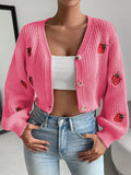 Moosta cardigan holgado de mujer con mangas farol, hombros caidos y bordado de fresa de estilo casual