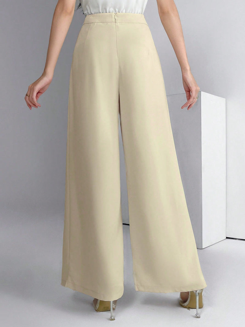 Modely pantalones palazzo de pierna ancha de unicolor casual para mujer