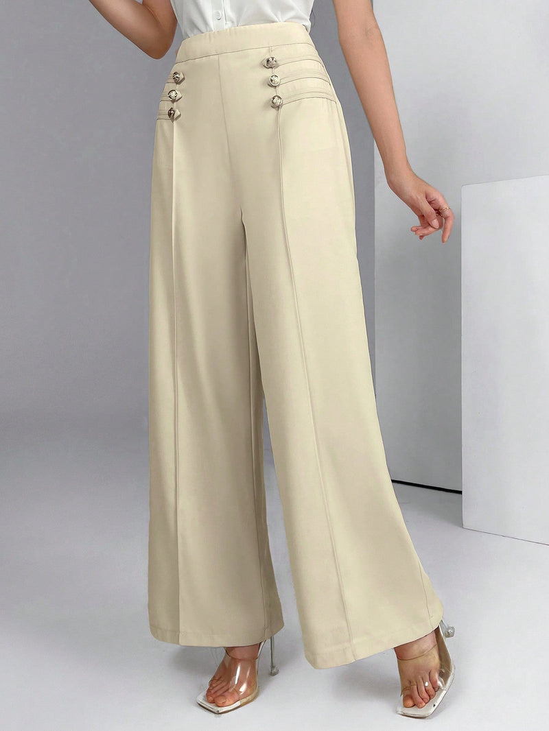 Modely pantalones palazzo de pierna ancha de unicolor casual para mujer