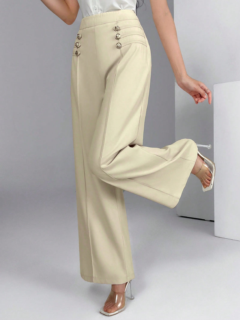 Modely pantalones palazzo de pierna ancha de unicolor casual para mujer