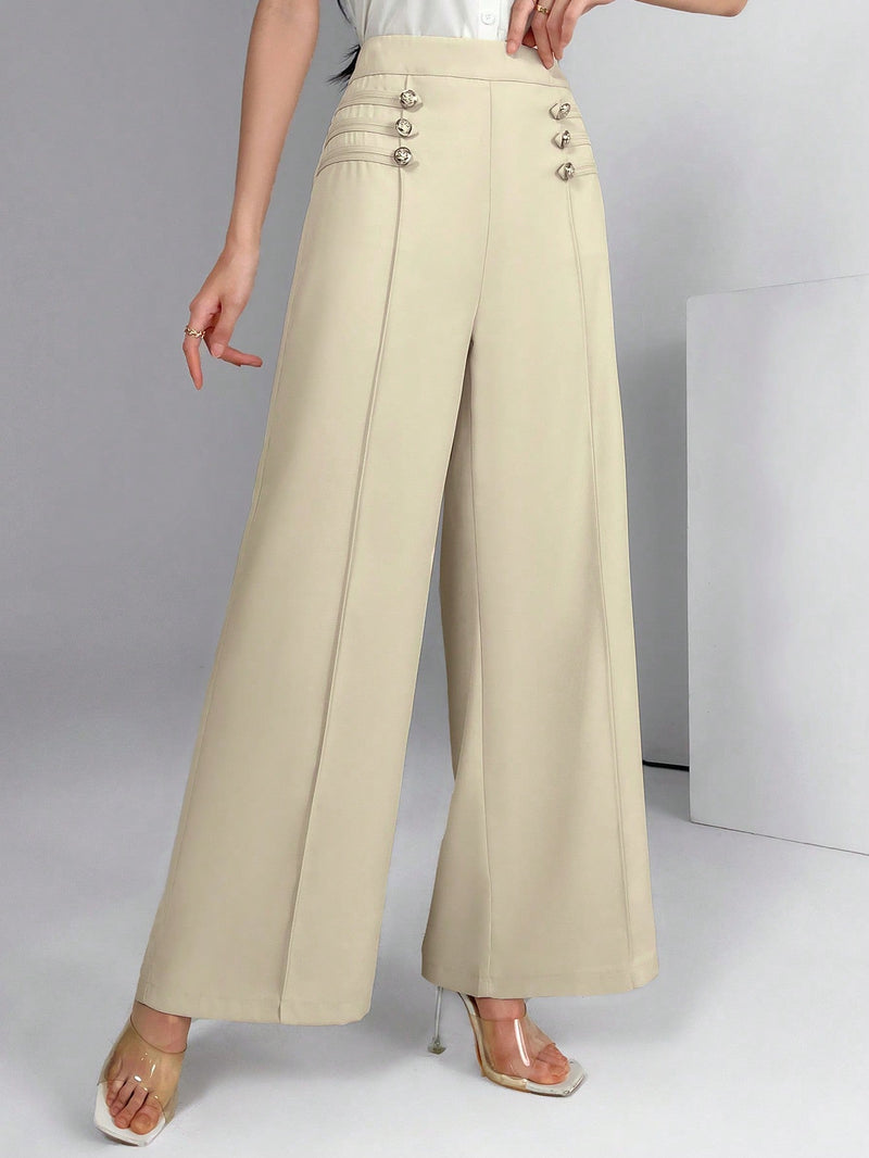 Modely pantalones palazzo de pierna ancha de unicolor casual para mujer