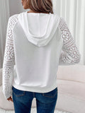 Lune sudadera con capucha blanca casual con mangas de encaje frances para mujeres, otono/invierno