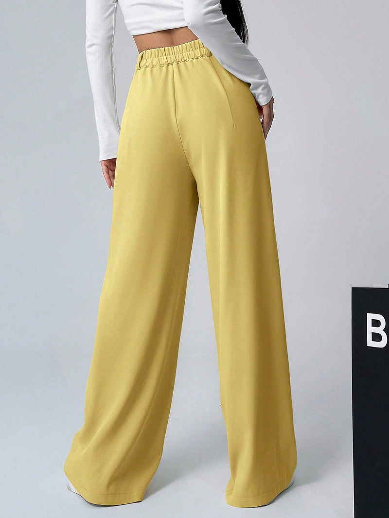 Ezwear pantalones de mujer plisados en color solido