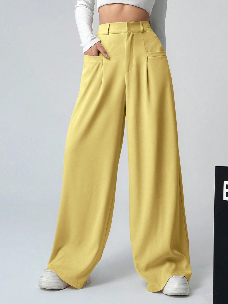 Ezwear pantalones de mujer plisados en color solido