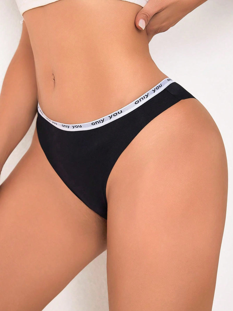 4 piezas pantis minimalistas sin costuras con estampado de letras para mujer