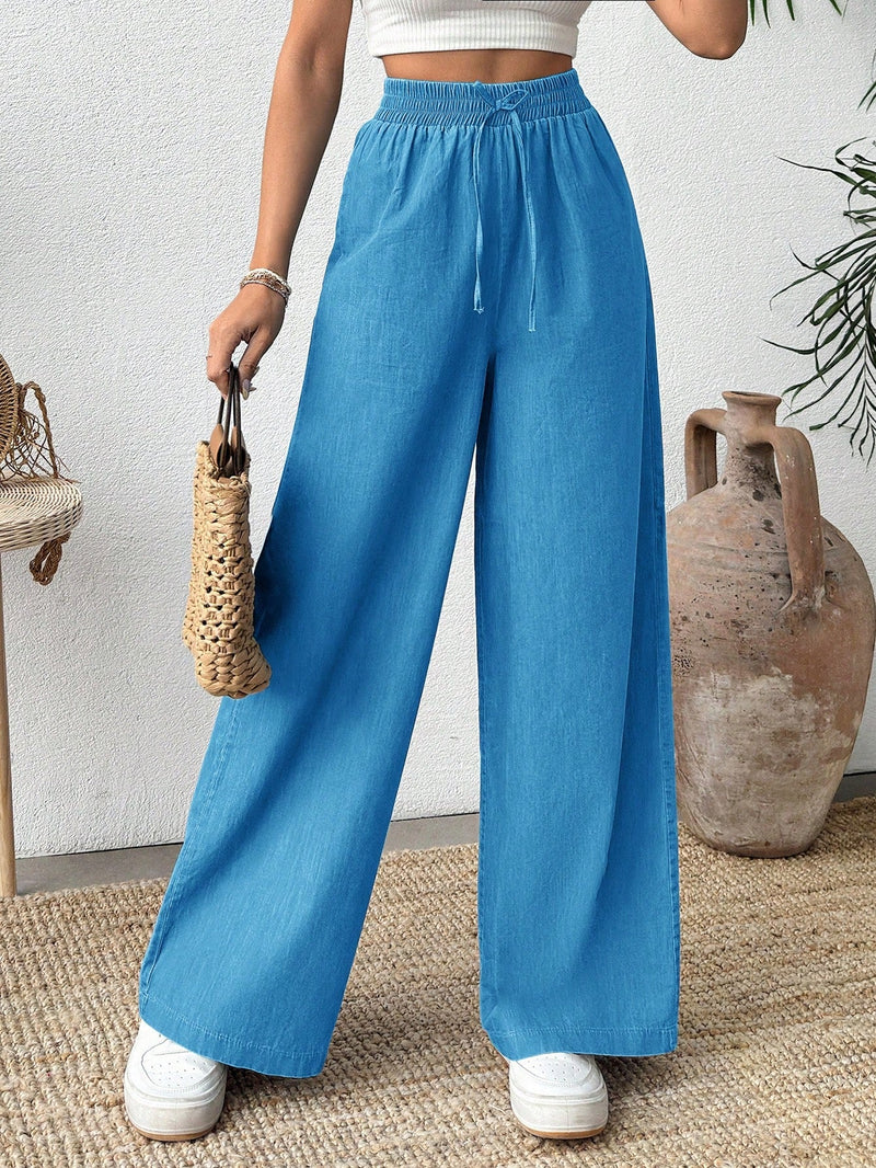 Pantalones azules texturizados con cintura elastica