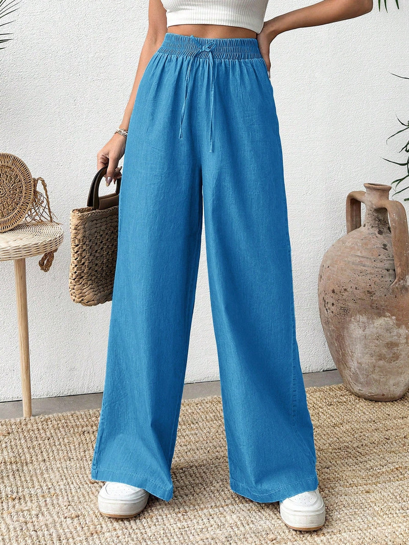 Pantalones azules texturizados con cintura elastica