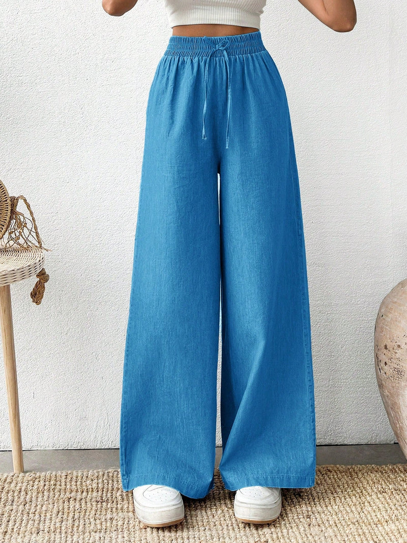 Pantalones azules texturizados con cintura elastica