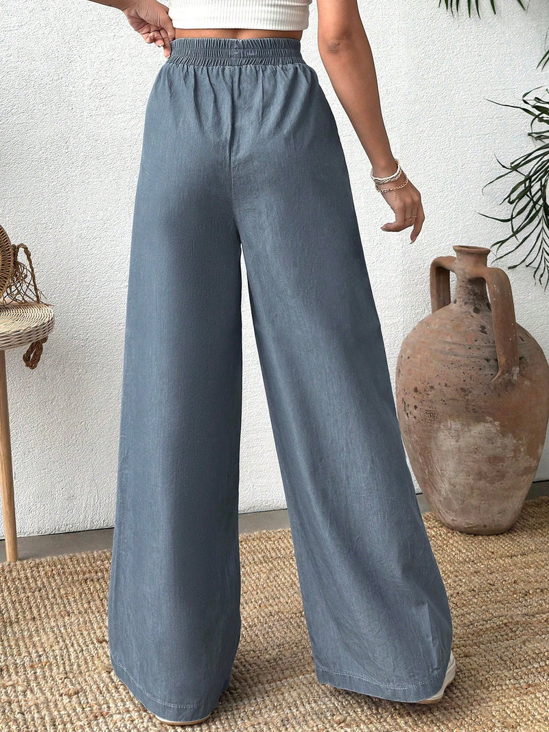 Pantalones azules texturizados con cintura elastica