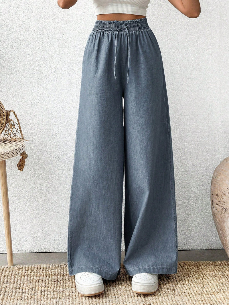 Pantalones azules texturizados con cintura elastica