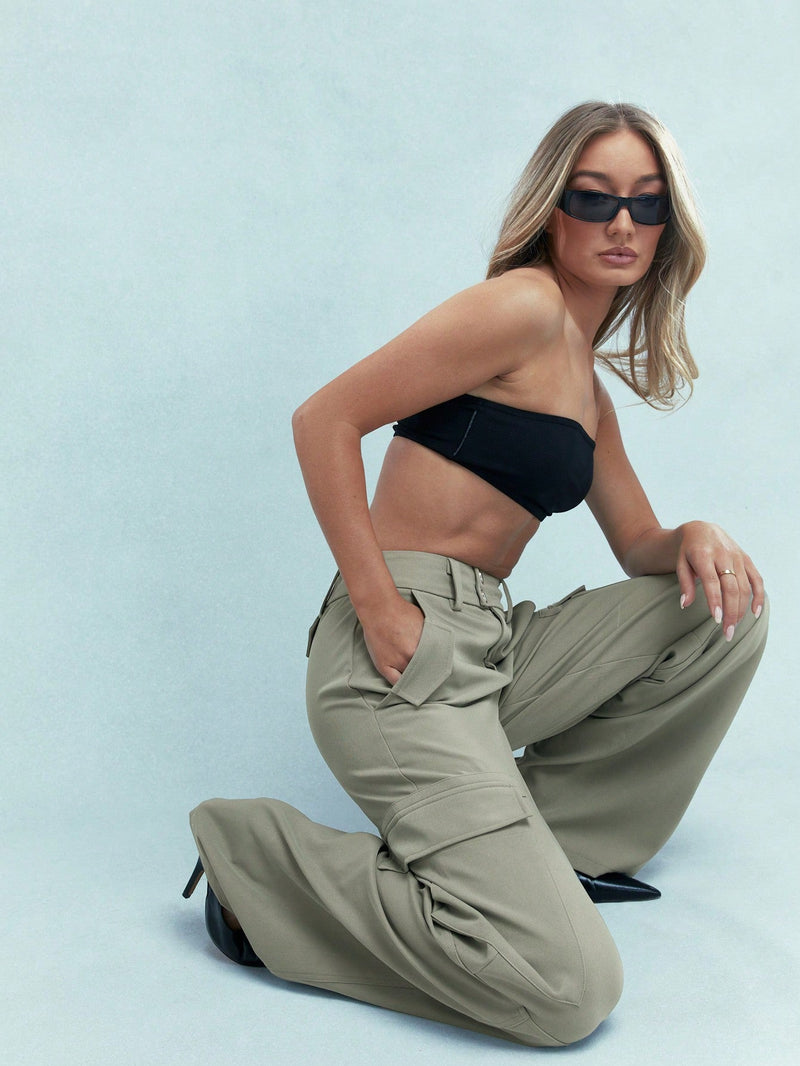 Missguided pantalones cargo de cintura alta y pierna ancha