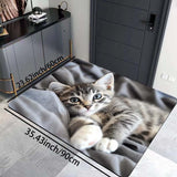 Diseño Encantador de Gato Acostado en la Cama - Alfombra Versátil para Sala de Juegos, Baño, Cocina y Espacios de Estar - Alfombra de Poliéster Lavable a Máquina con Base Antideslizante de PVC