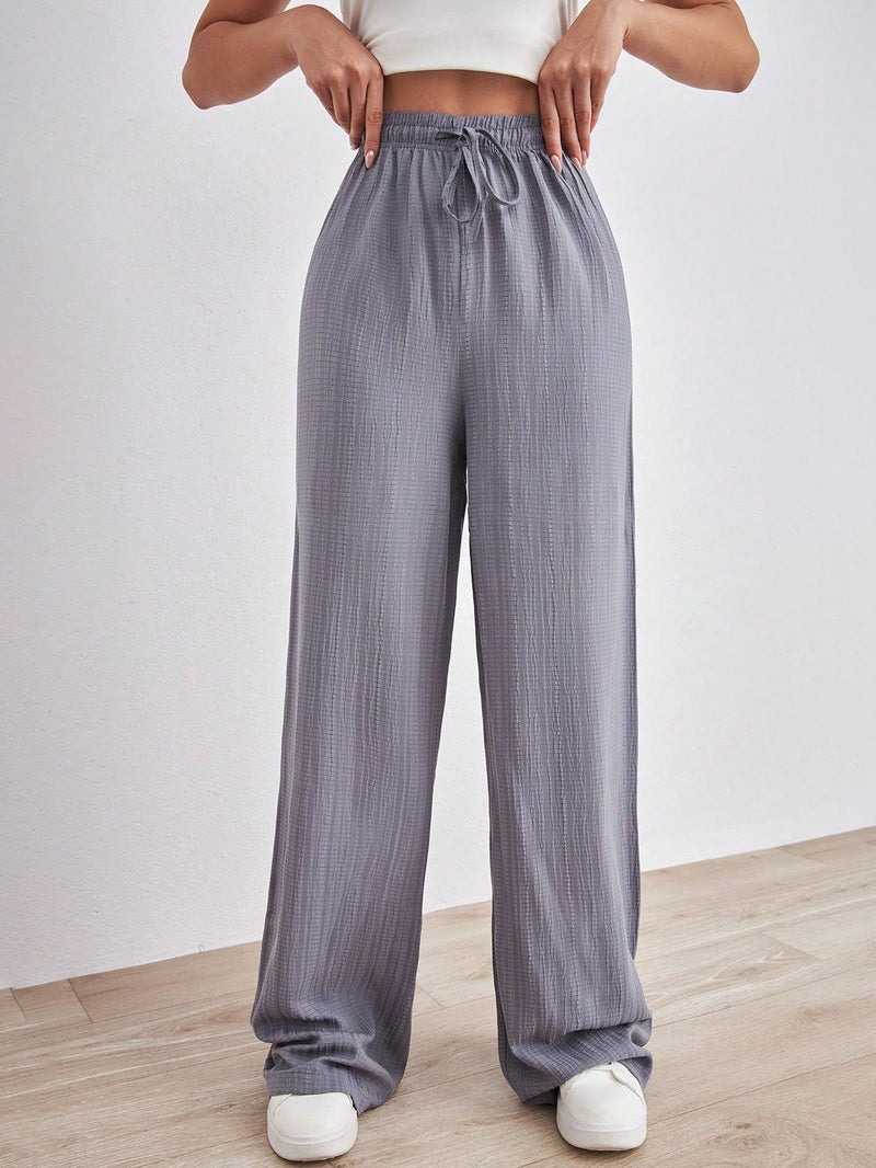 Tall pantalones largos de unicolor con cintura larga y cordon para mujeres altas