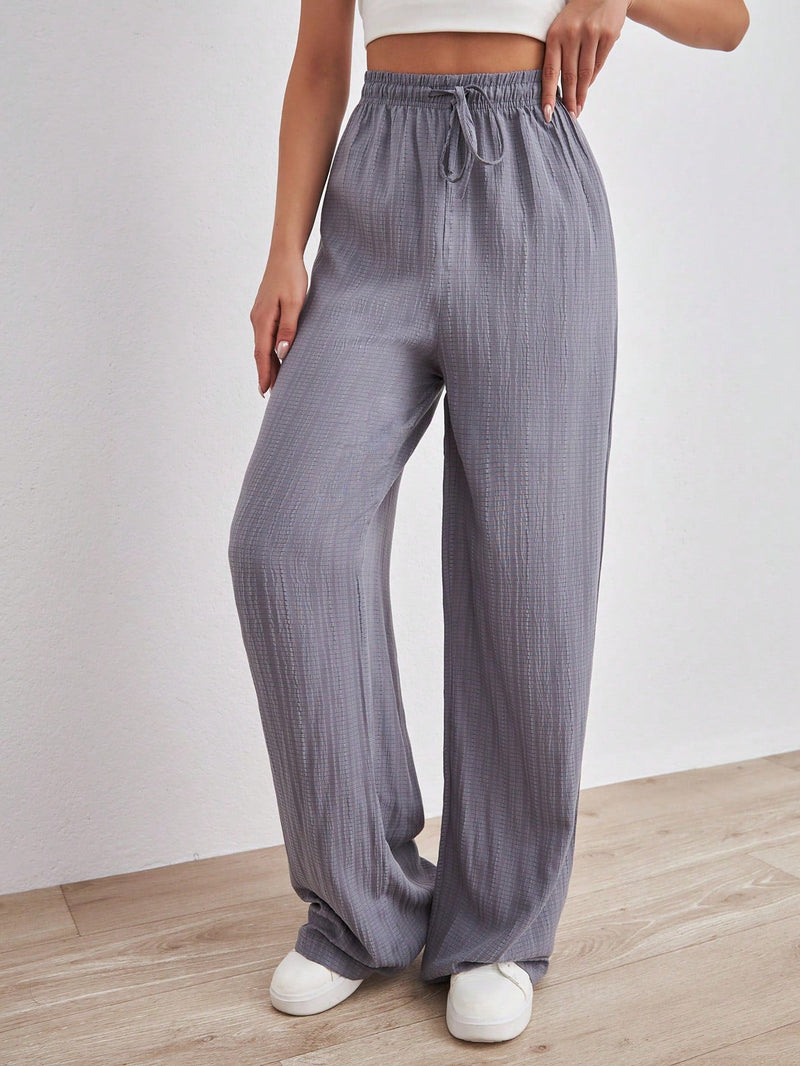 Tall pantalones largos de unicolor con cintura larga y cordon para mujeres altas