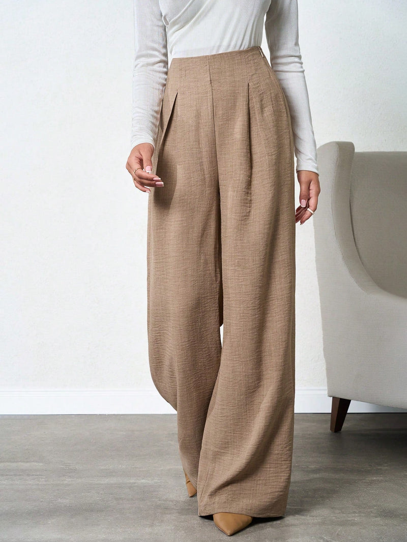 Tall pantalones de pierna ancha de lino beige para mujeres altas