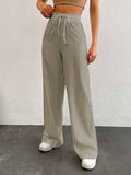 Tall pantalones largos de unicolor con cintura larga y cordon para mujeres altas