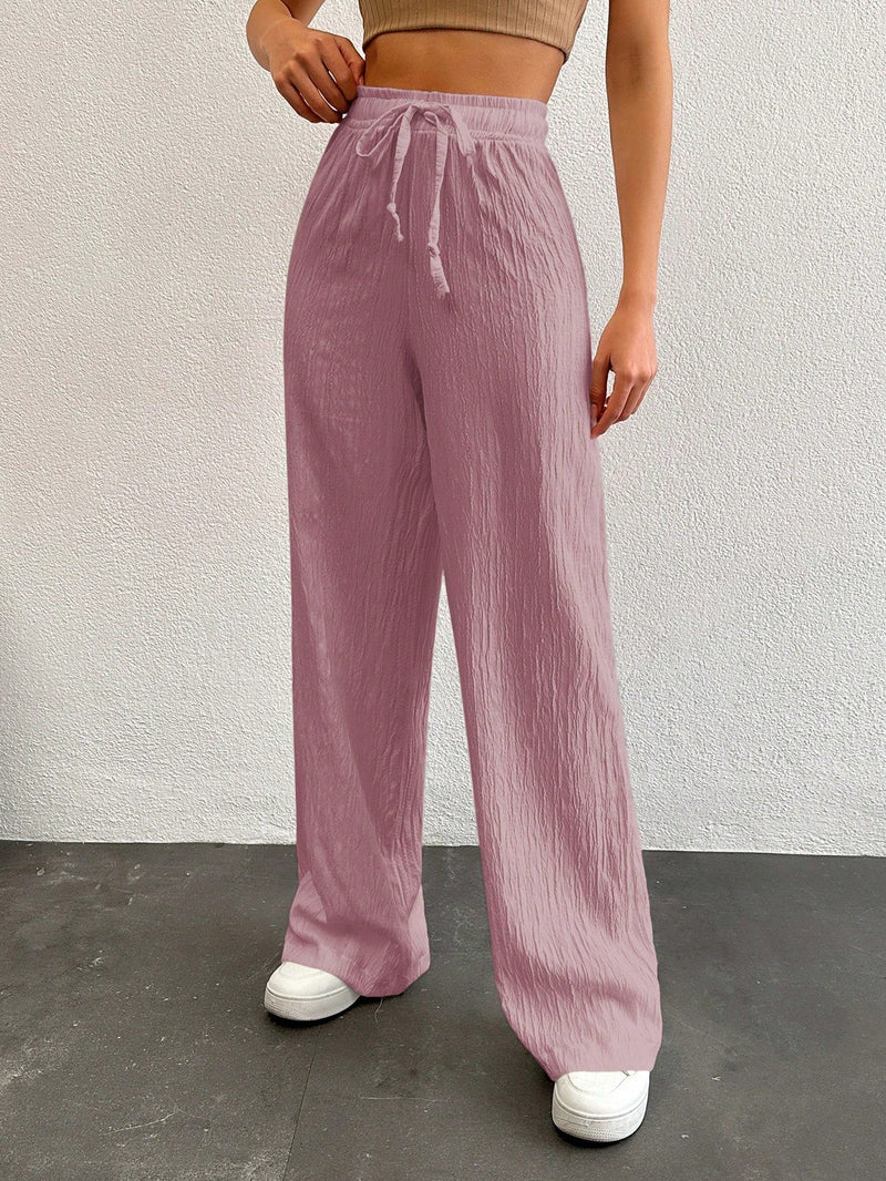 Tall pantalones largos de unicolor con cintura larga y cordon para mujeres altas