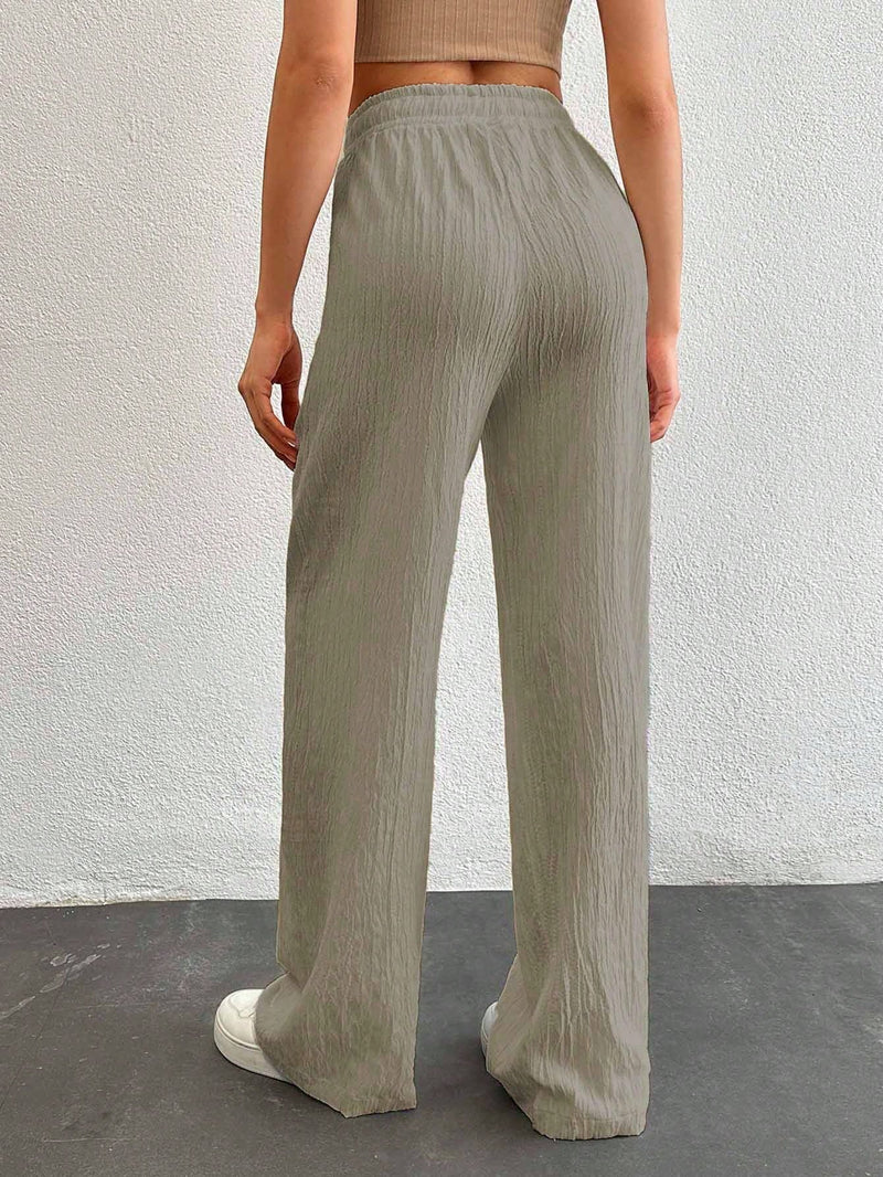 Tall pantalones largos de unicolor con cintura larga y cordon para mujeres altas