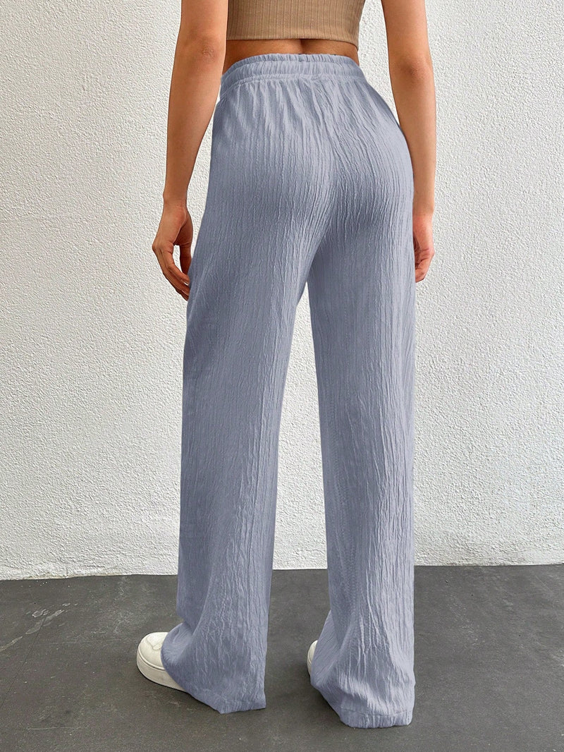 Tall pantalones largos de unicolor con cintura larga y cordon para mujeres altas