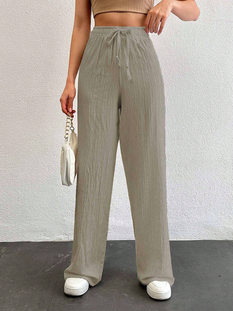 Tall pantalones largos de unicolor con cintura larga y cordon para mujeres altas