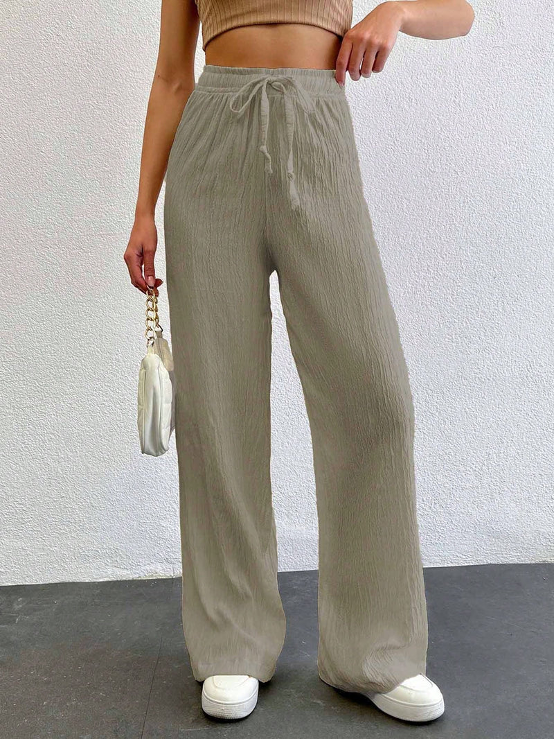 Tall pantalones largos de unicolor con cintura larga y cordon para mujeres altas