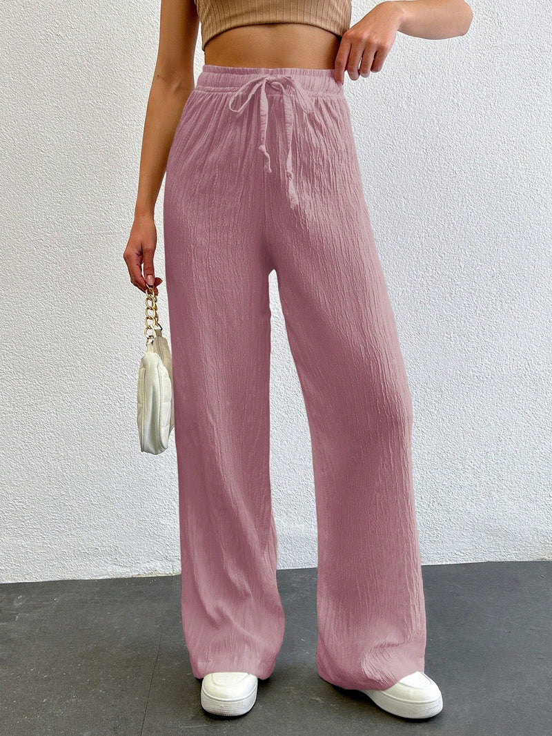 Tall pantalones largos de unicolor con cintura larga y cordon para mujeres altas