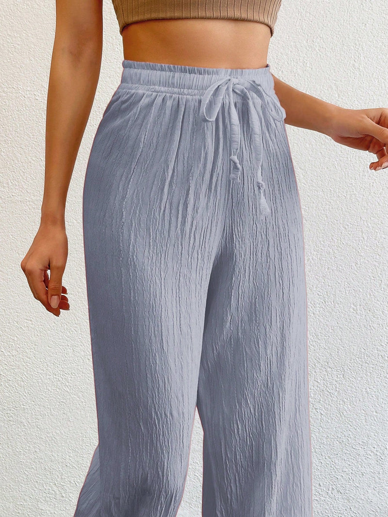 Tall pantalones largos de unicolor con cintura larga y cordon para mujeres altas