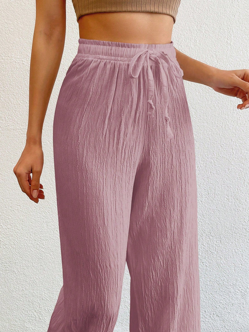 Tall pantalones largos de unicolor con cintura larga y cordon para mujeres altas