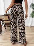 Pantalones anchos de cintura elastica con estampado de leopardo para uso diario