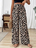 Pantalones anchos de cintura elastica con estampado de leopardo para uso diario