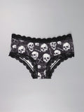 Dircho 3 piezas bikinis goticos sexys y elegantes de tiro bajo para mujer - encaje en contraste, estampado de rosas, calaveras y estrellas en todo el diseno, bragas tipo hipster comodas para mujer - lenceria y ropa interior de halloween