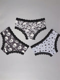 Dircho 3 piezas bikinis goticos sexys y elegantes de tiro bajo para mujer - encaje en contraste, estampado de rosas, calaveras y estrellas en todo el diseno, bragas tipo hipster comodas para mujer - lenceria y ropa interior de halloween