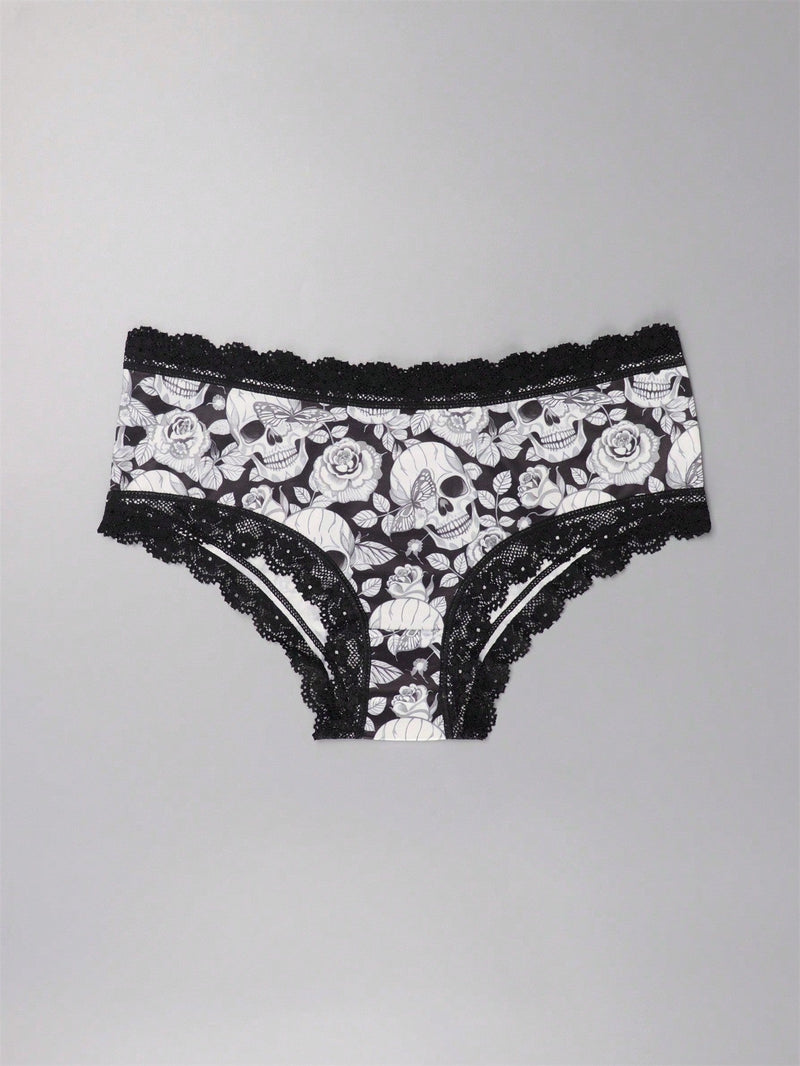 Dircho 3 piezas bikinis goticos sexys y elegantes de tiro bajo para mujer - encaje en contraste, estampado de rosas, calaveras y estrellas en todo el diseno, bragas tipo hipster comodas para mujer - lenceria y ropa interior de halloween