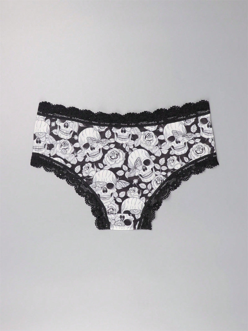 Dircho 3 piezas bikinis goticos sexys y elegantes de tiro bajo para mujer - encaje en contraste, estampado de rosas, calaveras y estrellas en todo el diseno, bragas tipo hipster comodas para mujer - lenceria y ropa interior de halloween