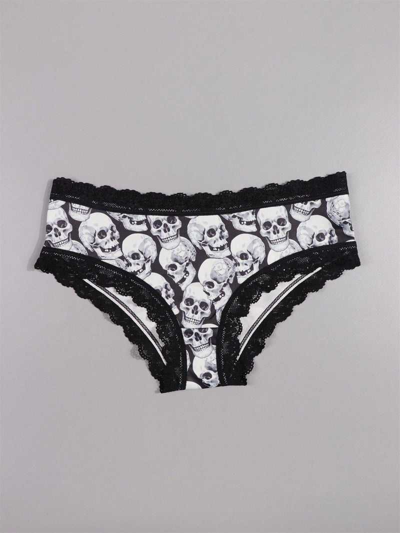 Dircho 6 piezas mujer braguitas goticas sexy y bonitas con estampado todo sobre de rosas, calaveras y esqueletos, de encaje - suave, sin costuras y elastico - lujoso confort para la coleccion de lenceria femenina