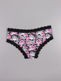 Dircho 6 piezas mujer braguitas goticas sexy y bonitas con estampado todo sobre de rosas, calaveras y esqueletos, de encaje - suave, sin costuras y elastico - lujoso confort para la coleccion de lenceria femenina