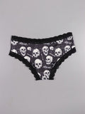 Dircho 6 piezas mujer braguitas goticas sexy y bonitas con estampado todo sobre de rosas, calaveras y esqueletos, de encaje - suave, sin costuras y elastico - lujoso confort para la coleccion de lenceria femenina